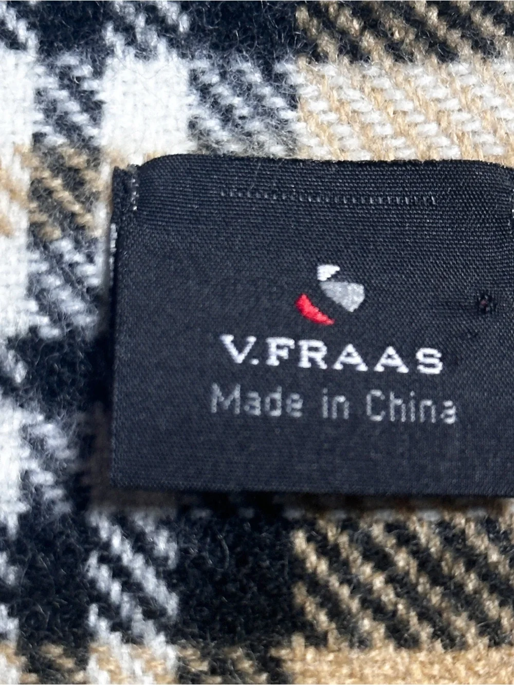 V.FRAAS Beige Plaid Fringe Scarf 65” x 12” Classic Tartan Wrap